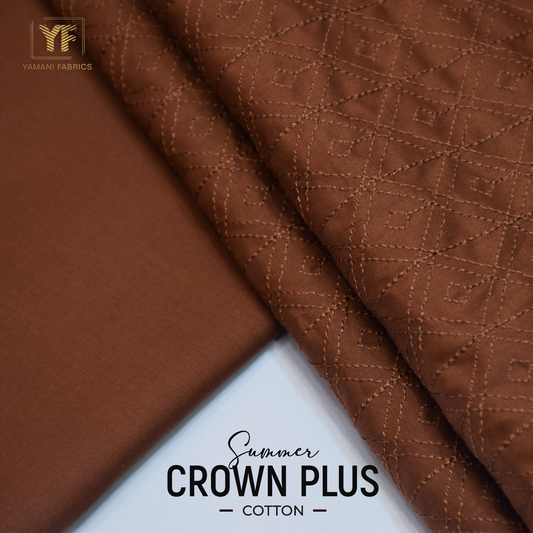 Gents Unstitched Cotton Embroidery Suit (summer Crown Plus 02) rust brown