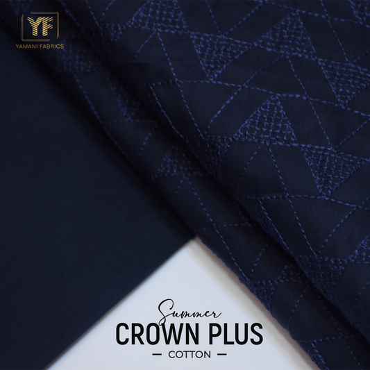 Gents Unstitched Cotton Embroidery Suit (summer Crown Plus 03) navy blue