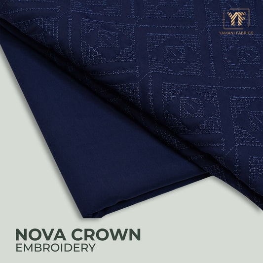 Gents Unstitched wash n wear Embroidery Suit (nova crown)navy blue 08