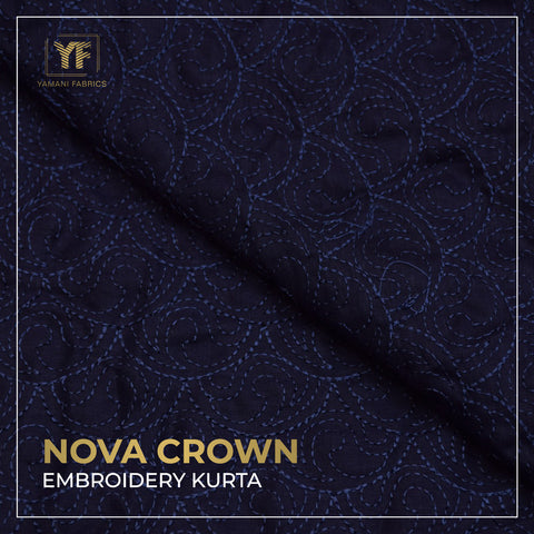 Gents Unstitched Cotton Embroidery Kurta (Crown Plus navy blue) (Only kurta)