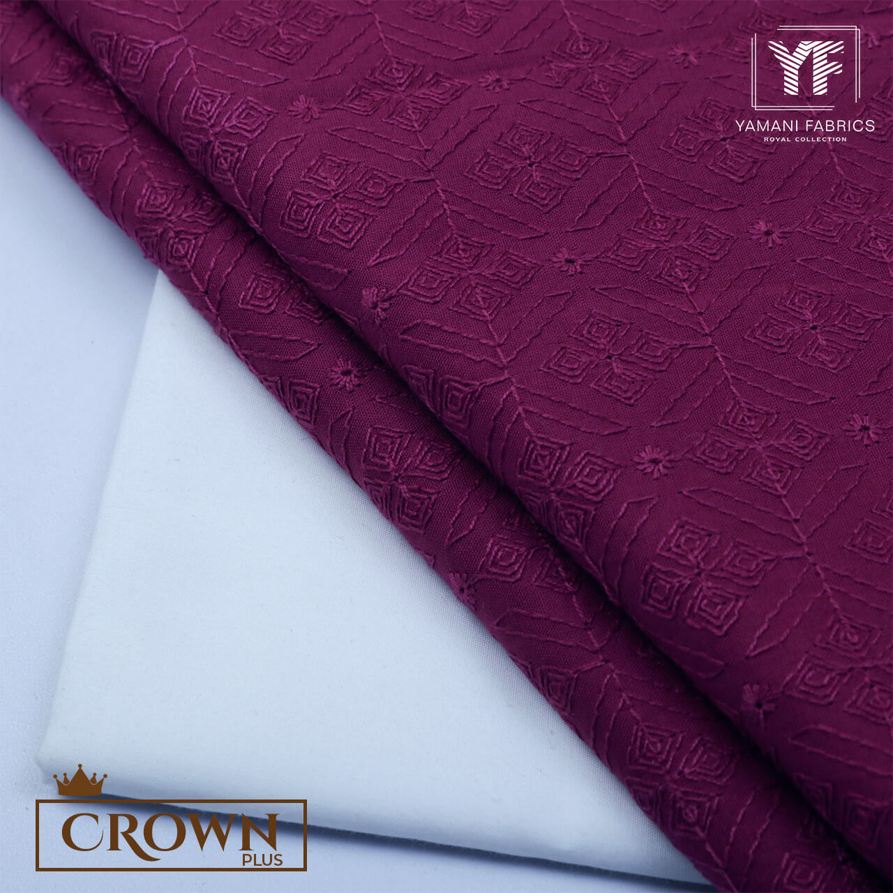 Gents Unstitched Cotton Embroidery Suit (Crown Plus 13) Purple