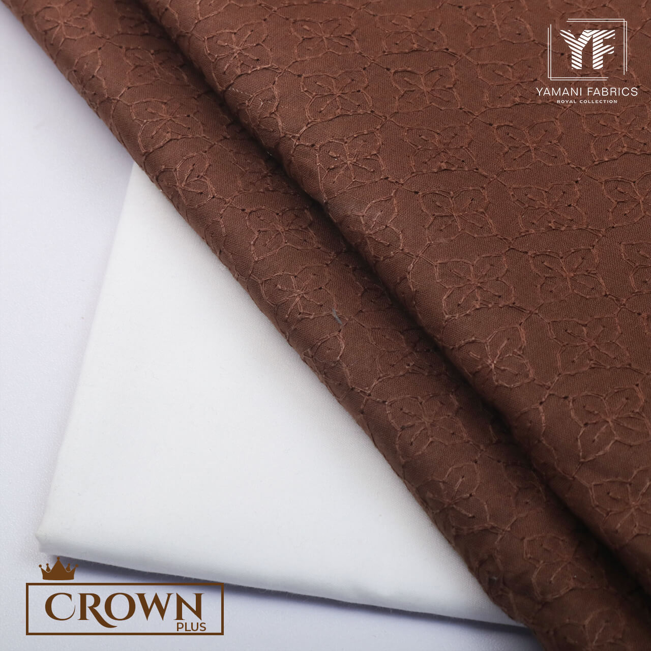 Gents Unstitched Cotton Embroidery Suit (Crown Plus 05) Brown 001
