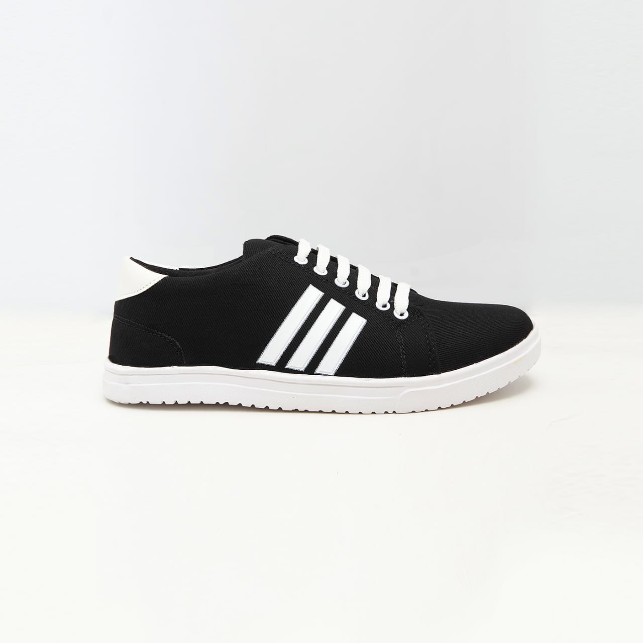 Mens Black Sneakers Shoes with White Lines 002