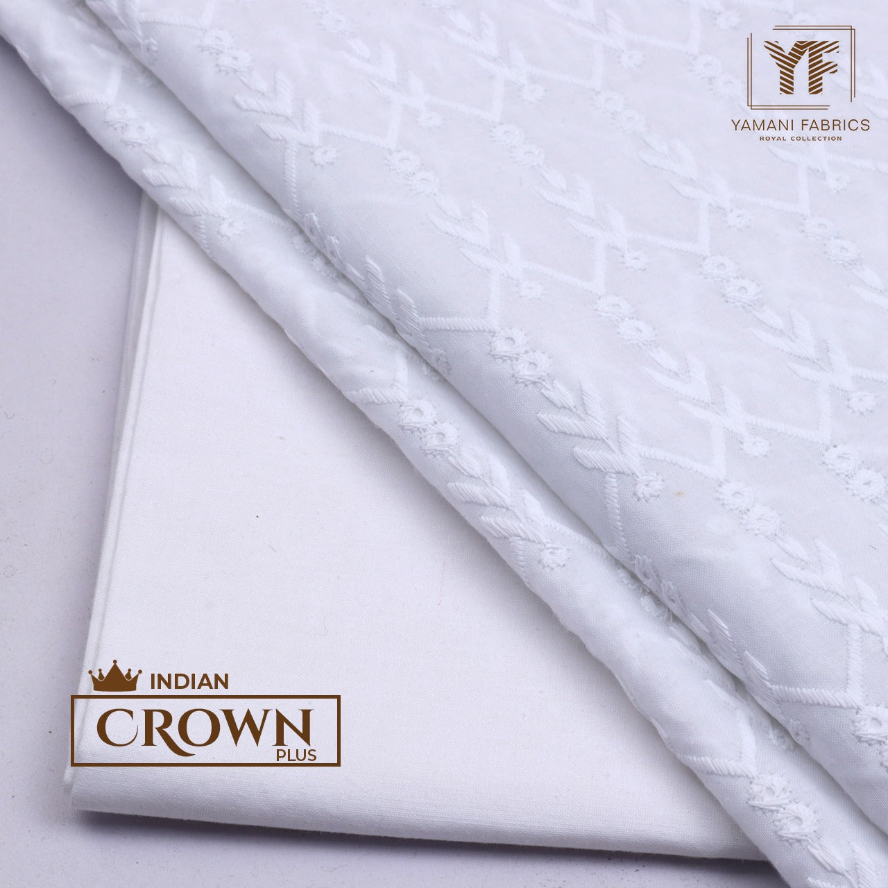 Gents Unstitched Cotton Embroidery Suit (Crown Plus 17) White