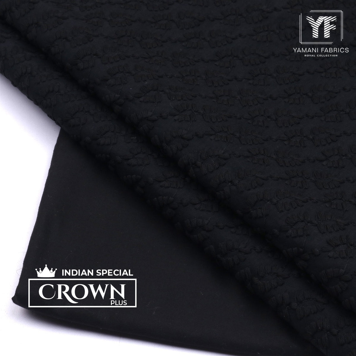 Gents Unstitched Cotton Embroidery Suit (Crown Plus 19) Black