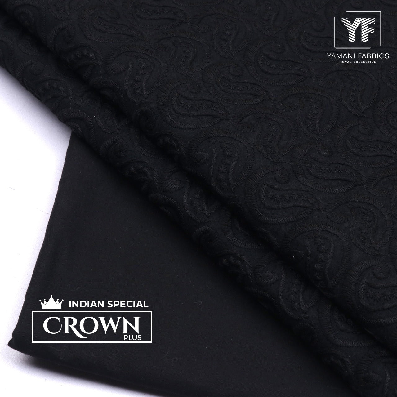 Gents Unstitched Cotton Embroidery Suit (Crown Plus 18) Black 001