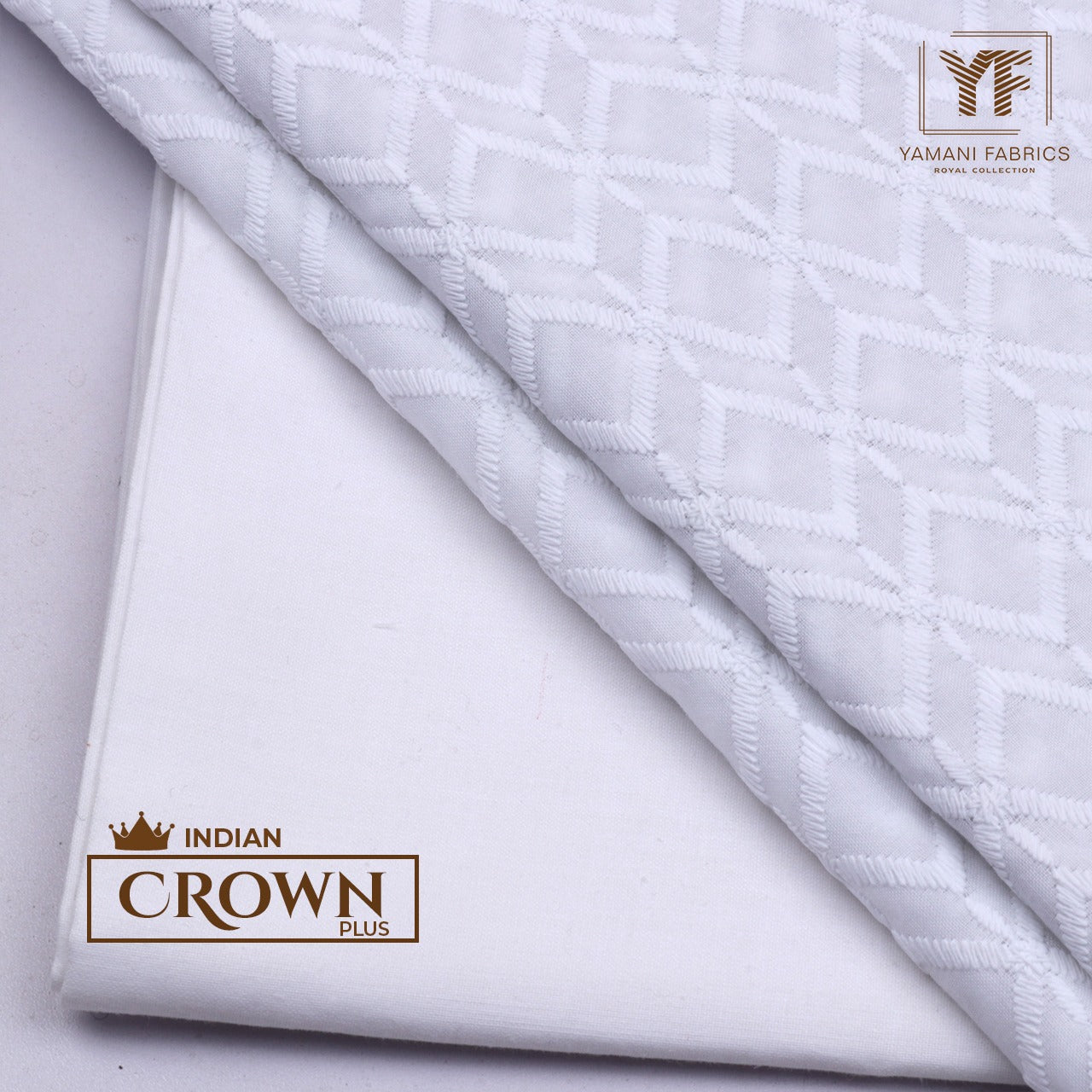 Gents Unstitched Cotton Embroidery Suit (Crown Plus 15) White 003