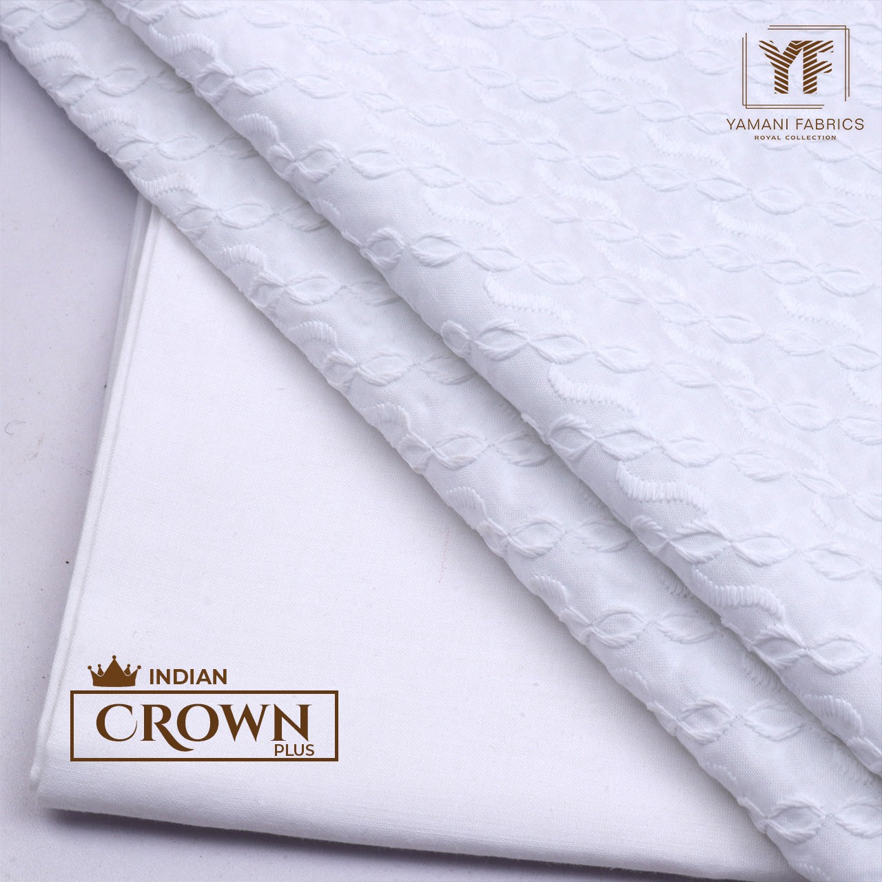 Gents Unstitched Cotton Embroidery Suit (Crown Plus 16) White 002