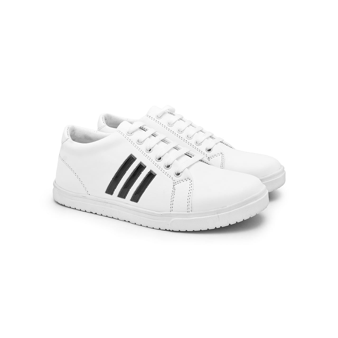 White Plain Sneaker Shoes With Side Black Line 001
