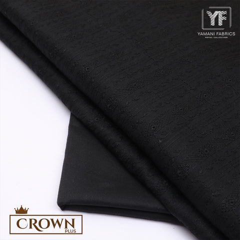 Gents Unstitched Cotton Embroidery Suit (Crown Plus 14) Black